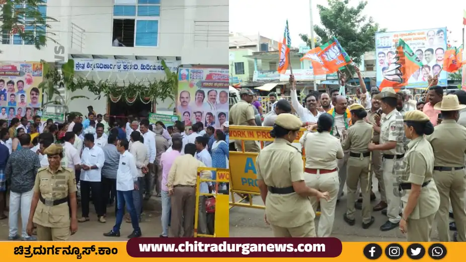 bjp and jds workers protest at hiriyuru